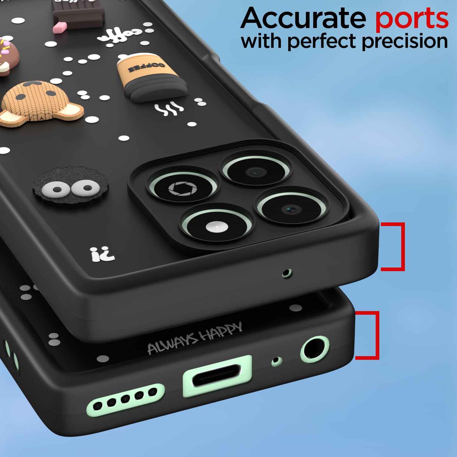 Pikkme Honor X6b Cute Fun Cartoon 3D Bear Coffee  Back Cover (Black)