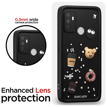 Pikkme Oppo A53 Cute Fun Cartoon 3D Bear Coffee Back Cover (Black)