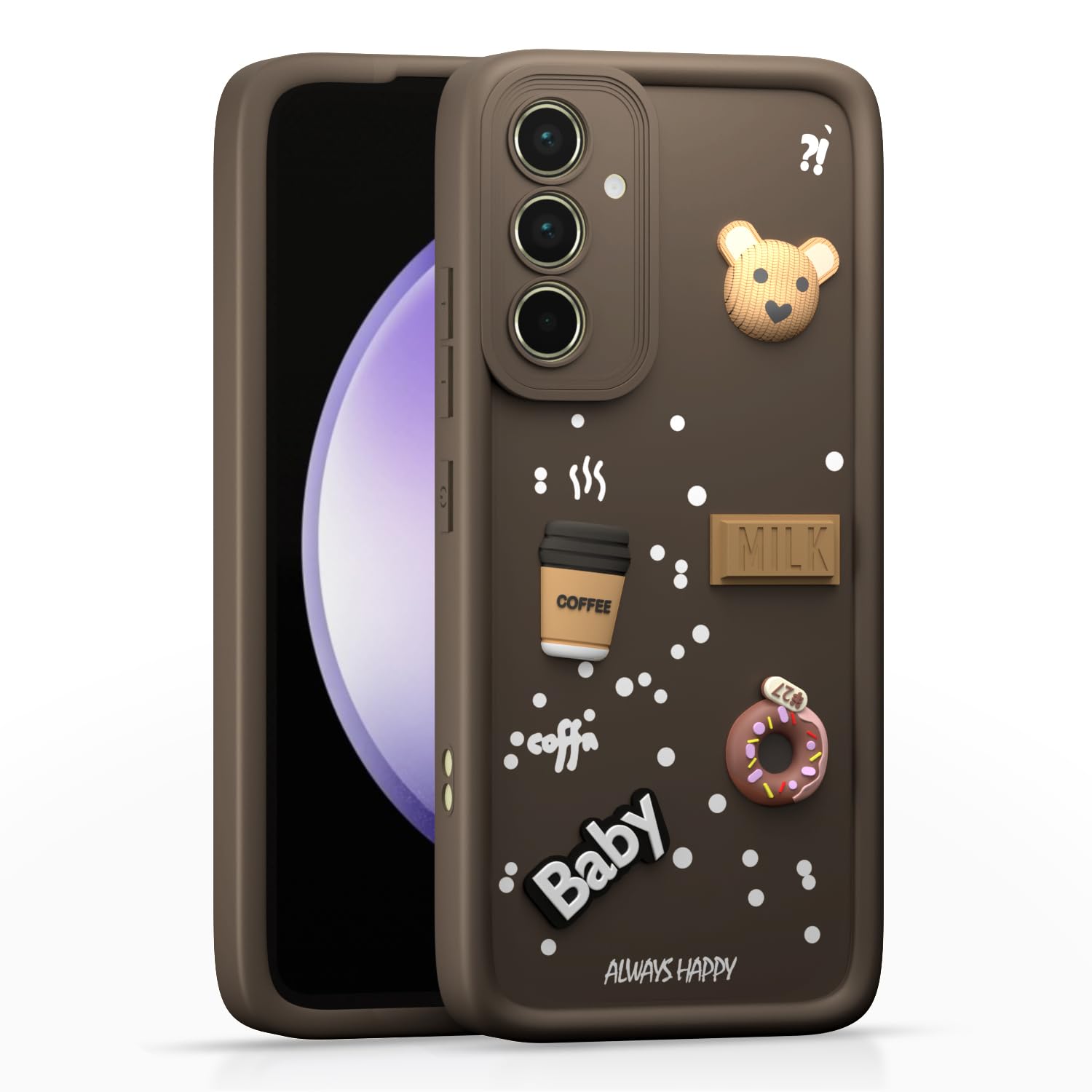 Pikkme Samsung Galaxy A55 5G Cute Fun Cartoon 3D Bear Coffee Back Cover (Brown)