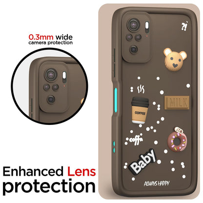 Pikkme Redmi Note 10 / Note 10s / Note 11 SE  Cute Fun Cartoon 3D Bear Coffee Back Cover (Brown)