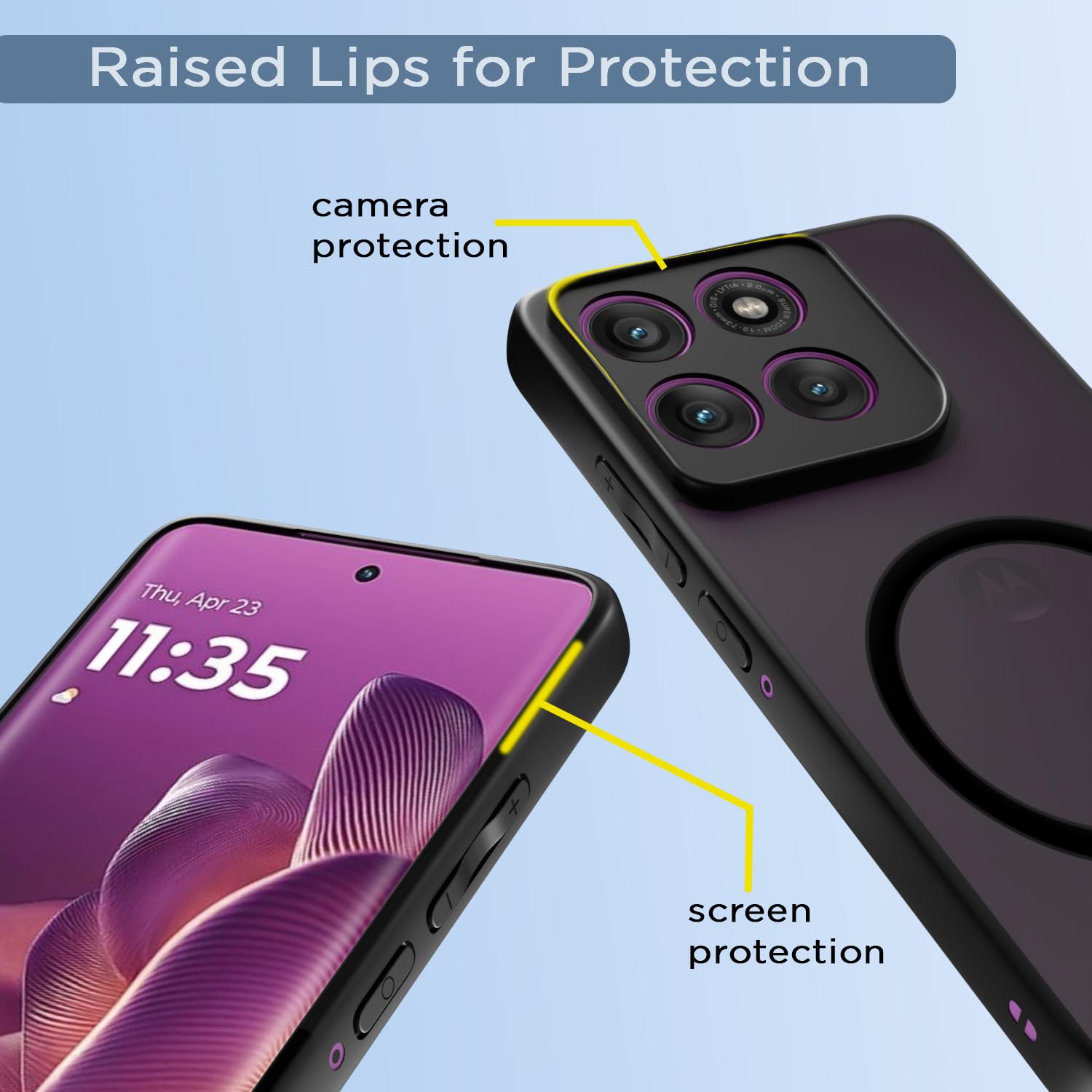 Pikkme Motorola Moto Edge 60 Pro 5G Eagle 2 Mag-Safe Smoke Shockproof Hard Transparent Back Cover (Black)