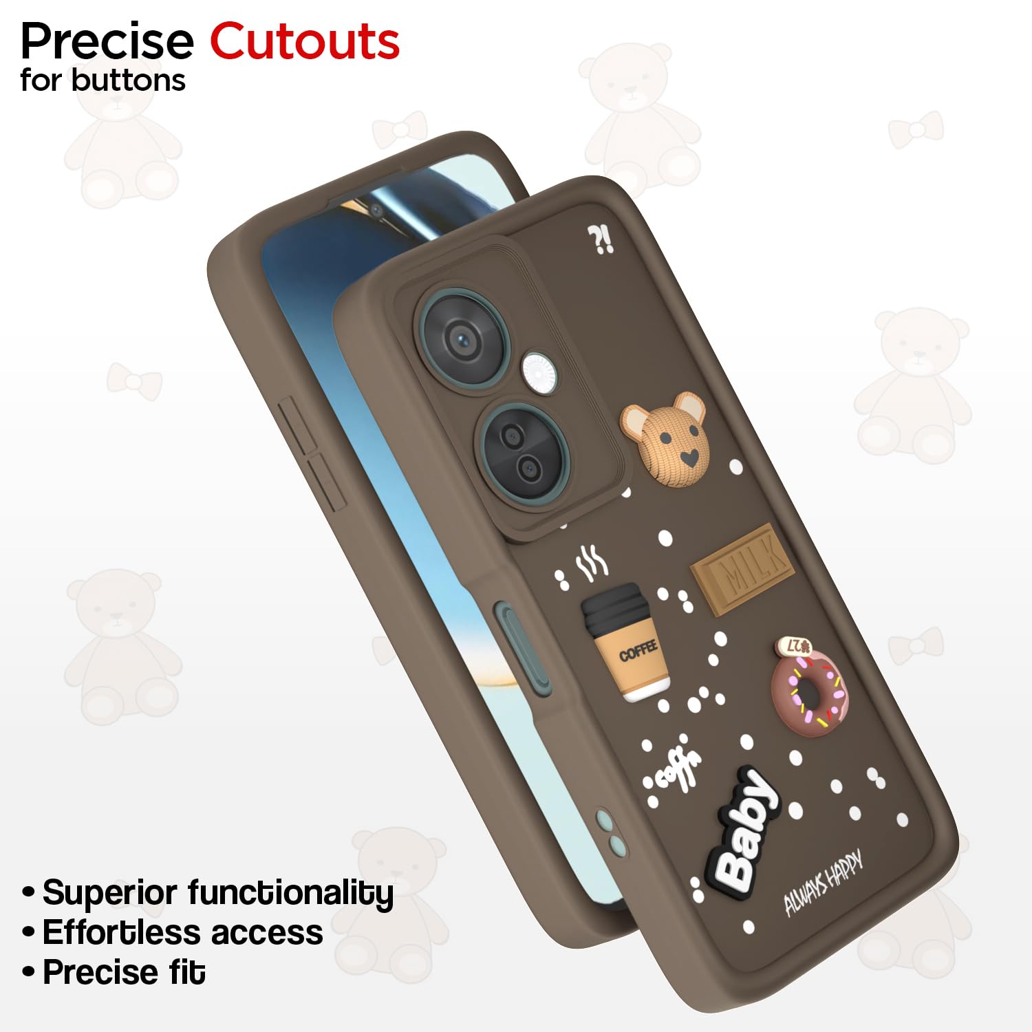 Pikkme OnePlus Nord CE 3 Lite 5G / OnePlus Nord N30 5G  Cute Fun Cartoon 3D Bear Coffee Back Cover (Brown)