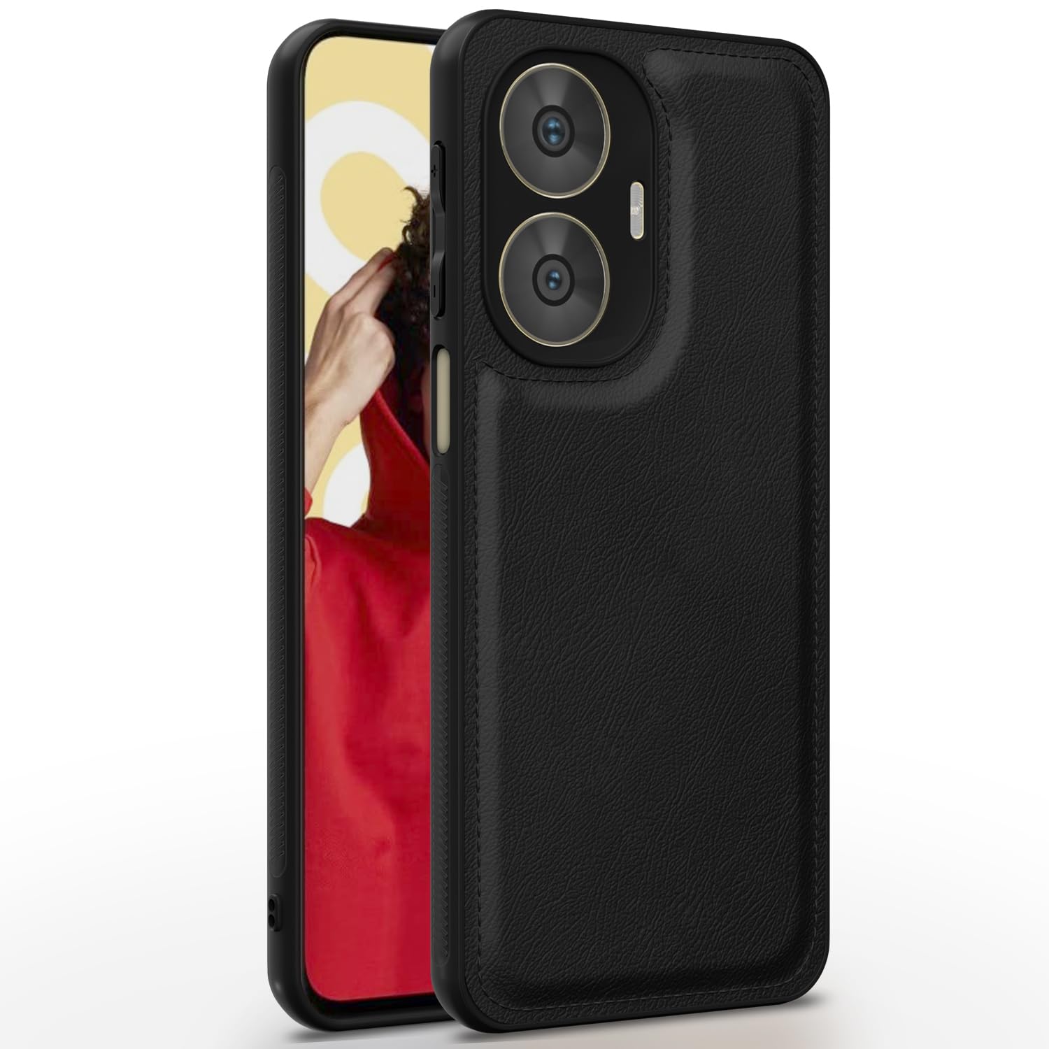 Black Leather back cover for Realme C55/Narzo N55 – Pikkme