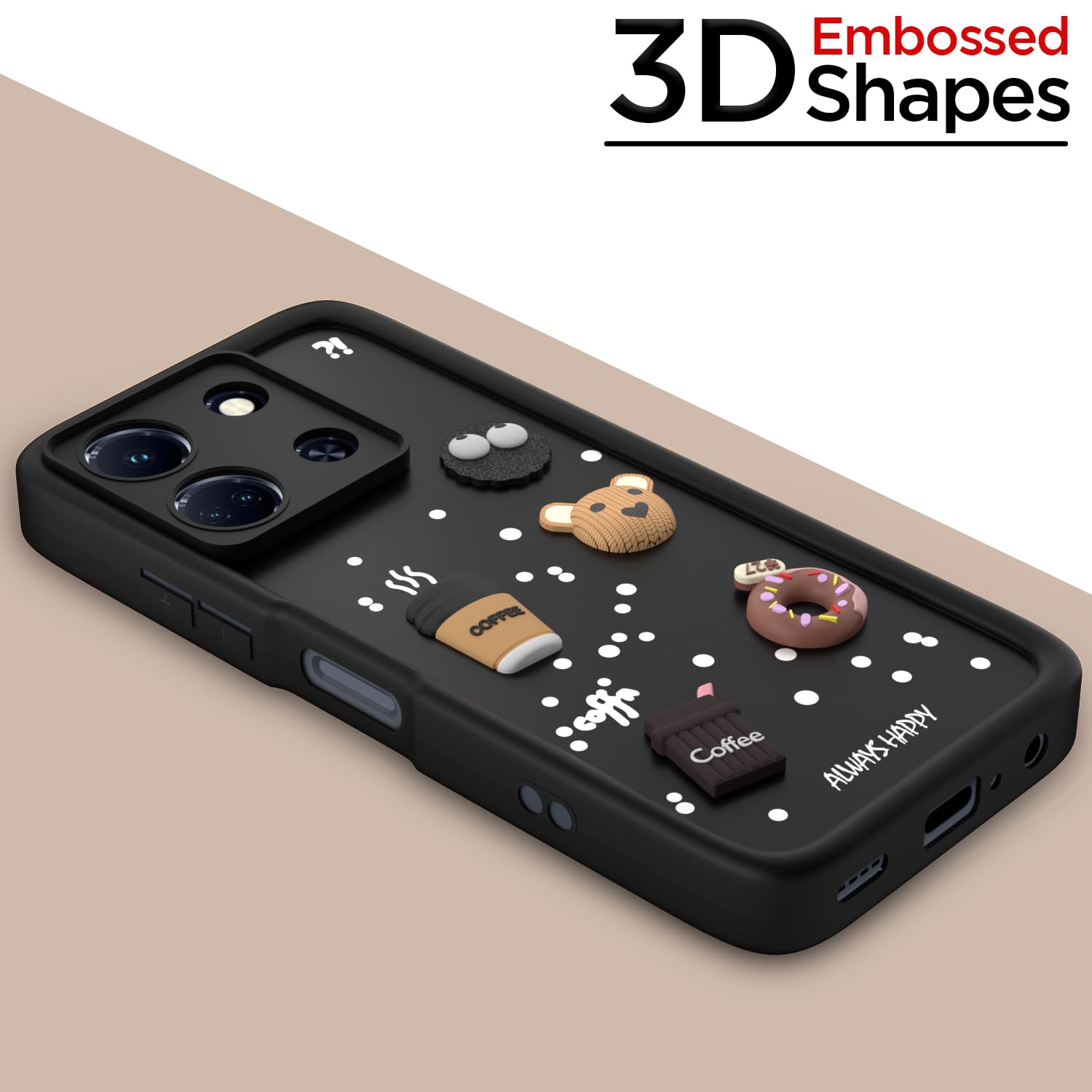 Pikkme Infinix Note 30 5G Cute Fun Cartoon 3D Bear Coffee Back Cover (Black)