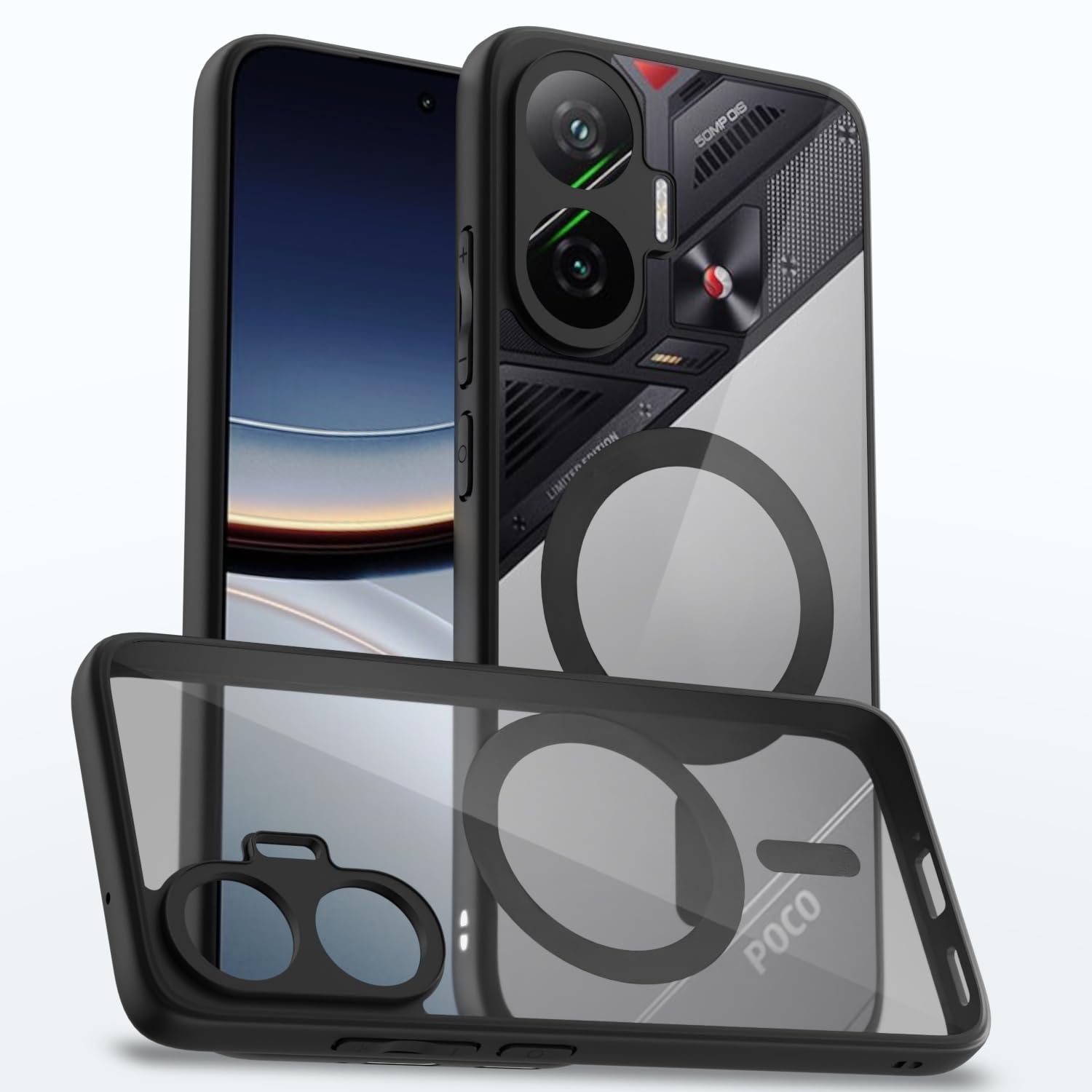 Black mag-safe MagSafe back cover for Poco F7 5G – Pikkme