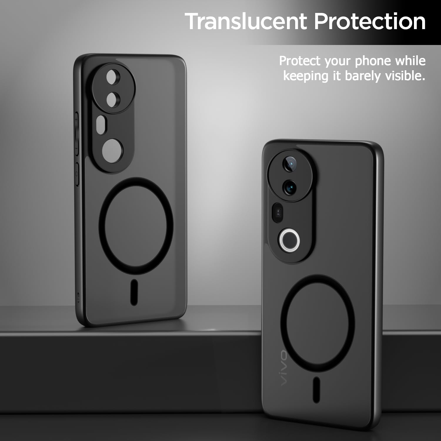 Pikkme Vivo T4 Ultra 5G Eagle 2 Mag-Safe Smoke Shockproof Hard Transparent Back Cover (Black)