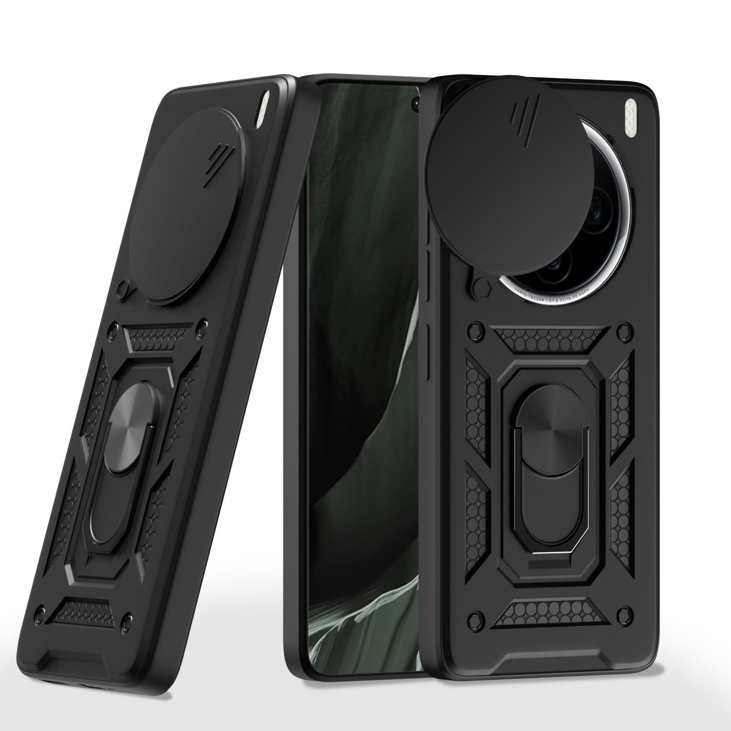 Pikkme Vivo X200 5G Sliding Camera Shield & Stand D10 Tough Armor Back Cover (Black)