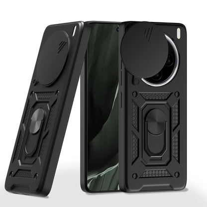Pikkme Vivo X200 5G Sliding Camera Shield & Stand D10 Tough Armor Back Cover (Black)