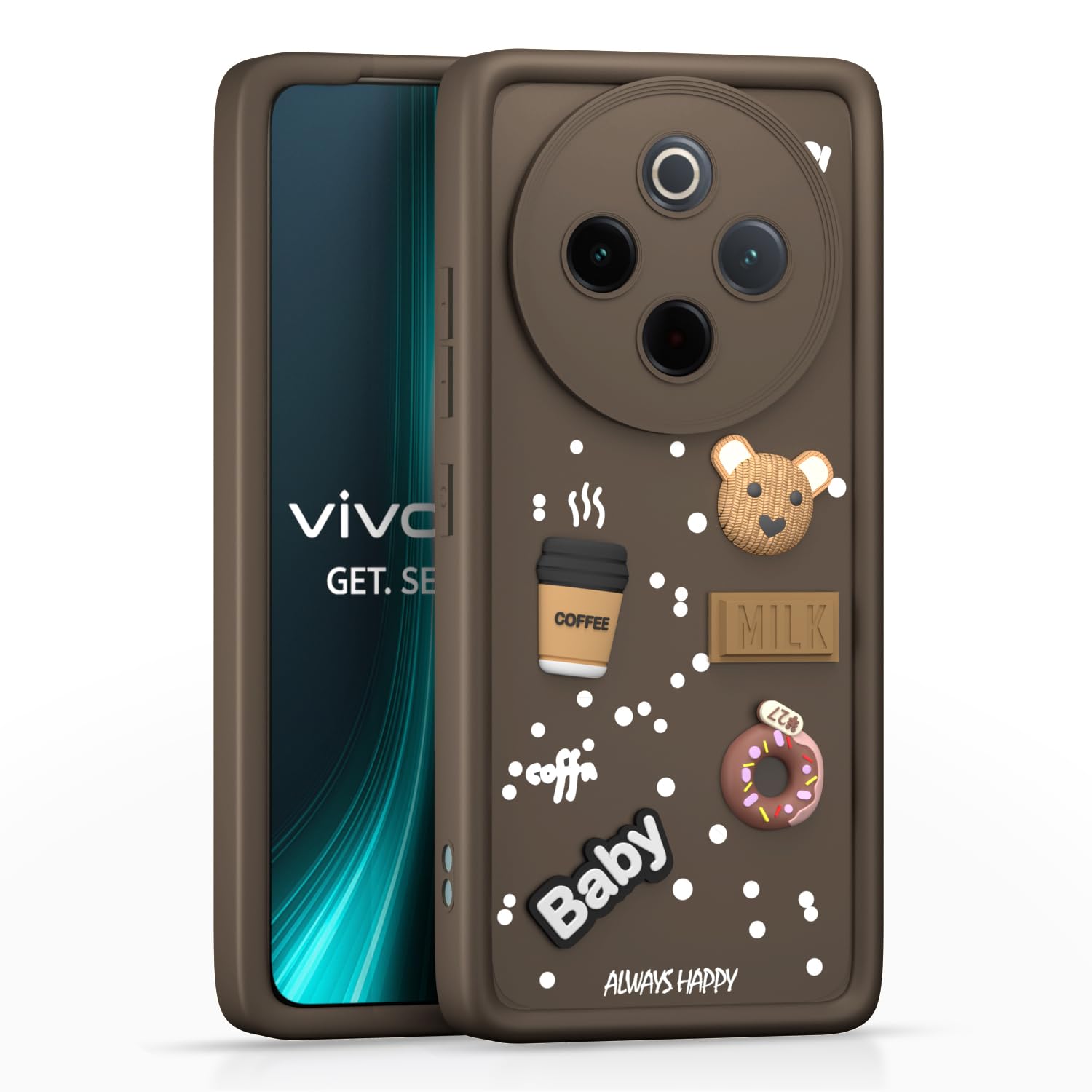 Pikkme Vivo T4 5G / iQoo Z10 5G Cute Fun Cartoon 3D Bear Coffee Back Cover (Brown)