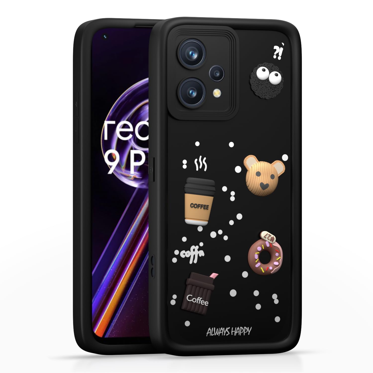 Pikkme Realme 9 4G / Realme 9 Pro Plus 5G Cute Fun Cartoon 3D Bear Coffee Back Cover (Black)