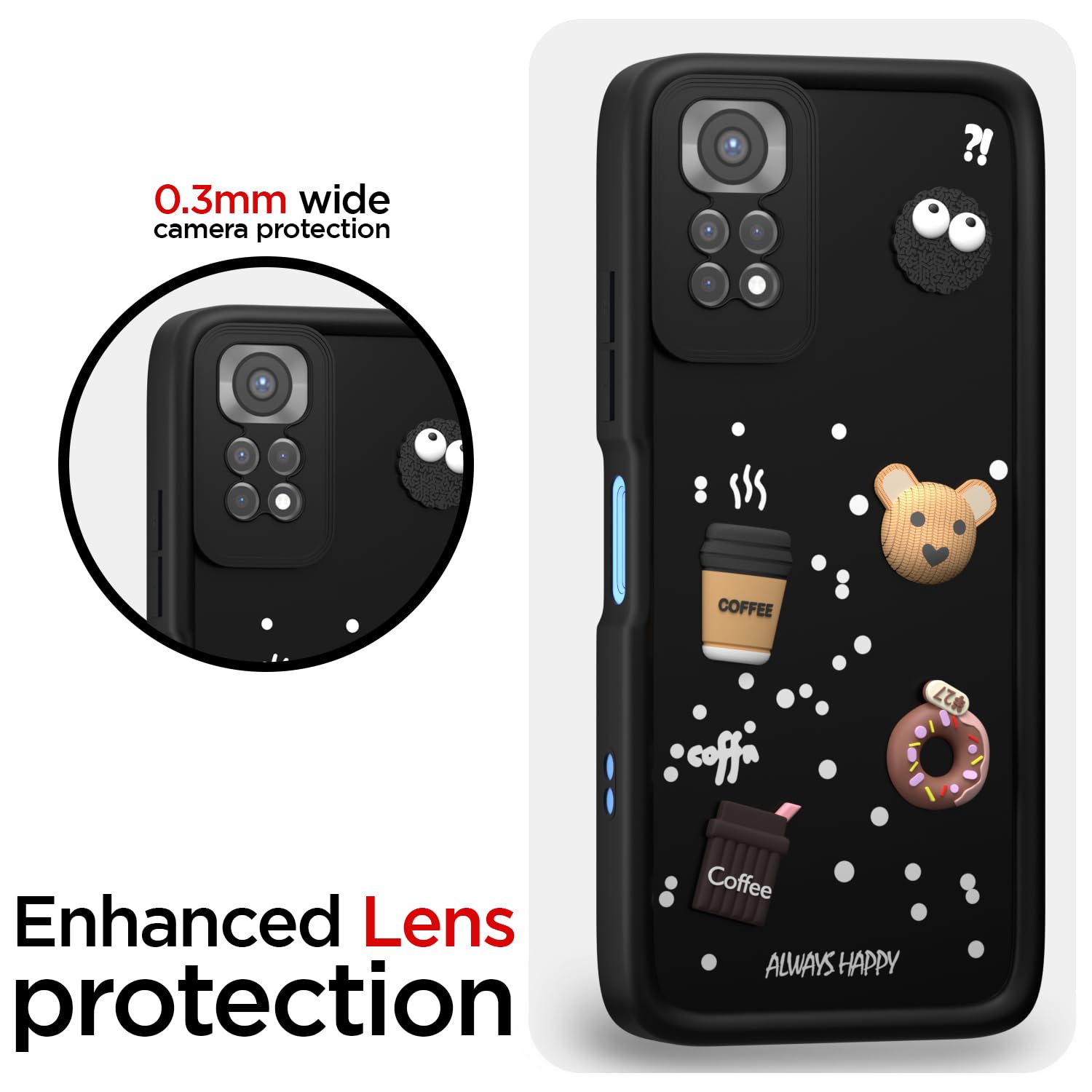 Pikkme Redmi Note 11 / Note 11s Cute Fun Cartoon 3D Bear Coffee Back Cover (Black)