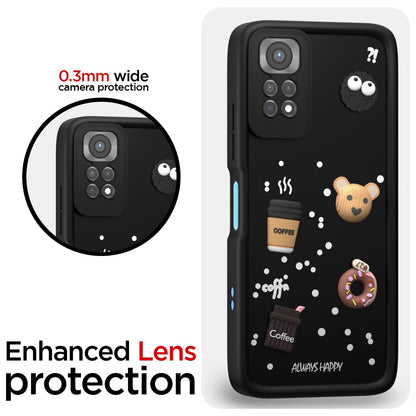 Pikkme Redmi Note 11 / Note 11s Cute Fun Cartoon 3D Bear Coffee Back Cover (Black)
