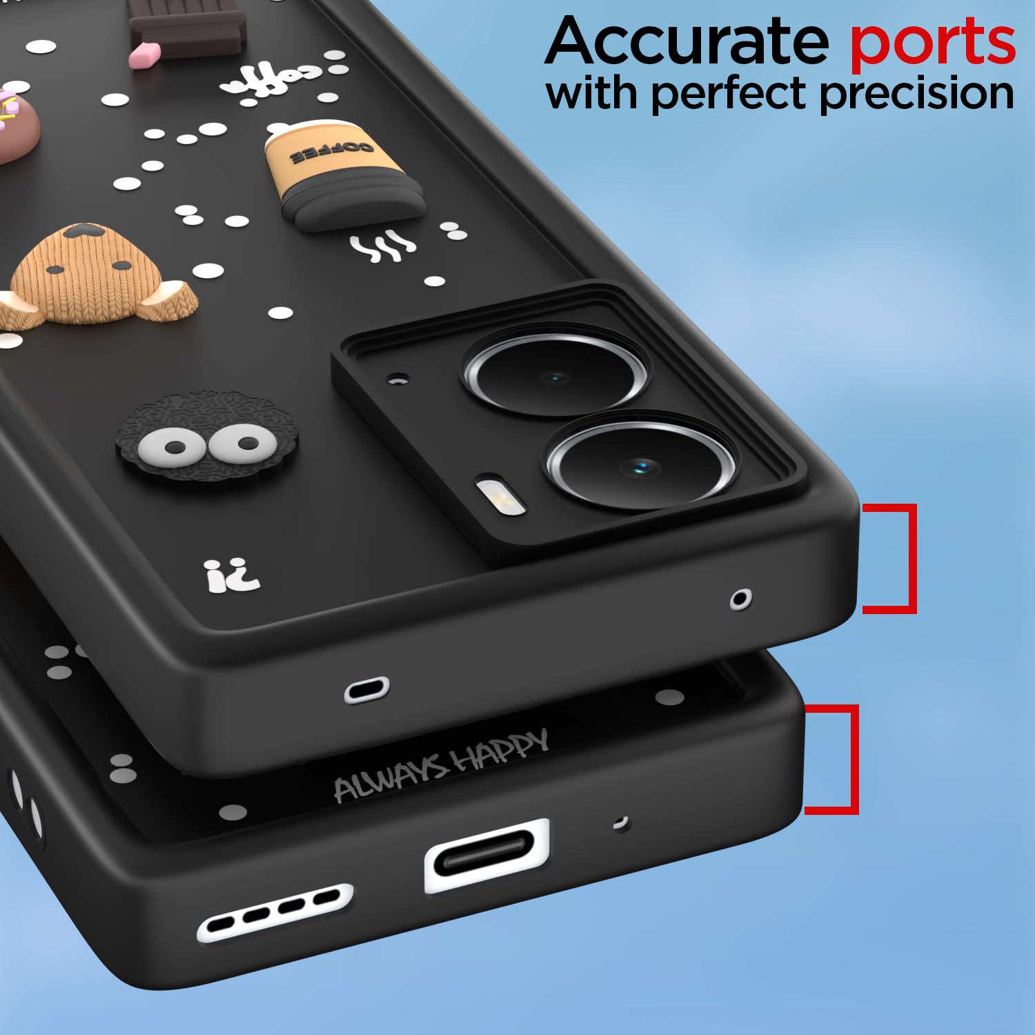 Pikkme Realme P3 5G Cute Fun Cartoon 3D Bear Coffee Back Cover (Black)