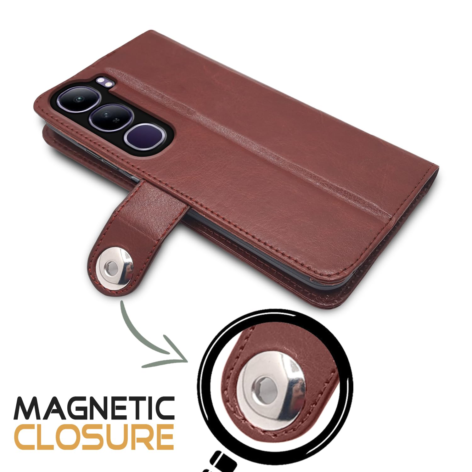 Vivo Y300 5G Button flip case in brown by Pikkme – photo 4