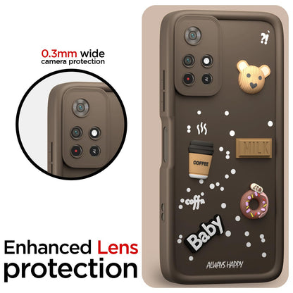 Pikkme Redmi Note 11T 5G / Poco M4 Pro 5G Cute Fun Cartoon 3D Bear Coffee Back Cover (Brown)