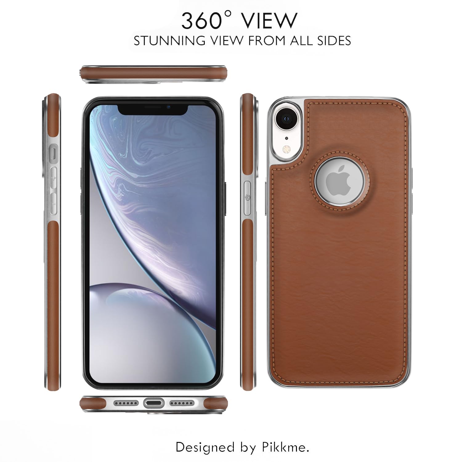 Pikkme iPhone XR Silver Electroplated Chrome Leather Back Cover (Tan)