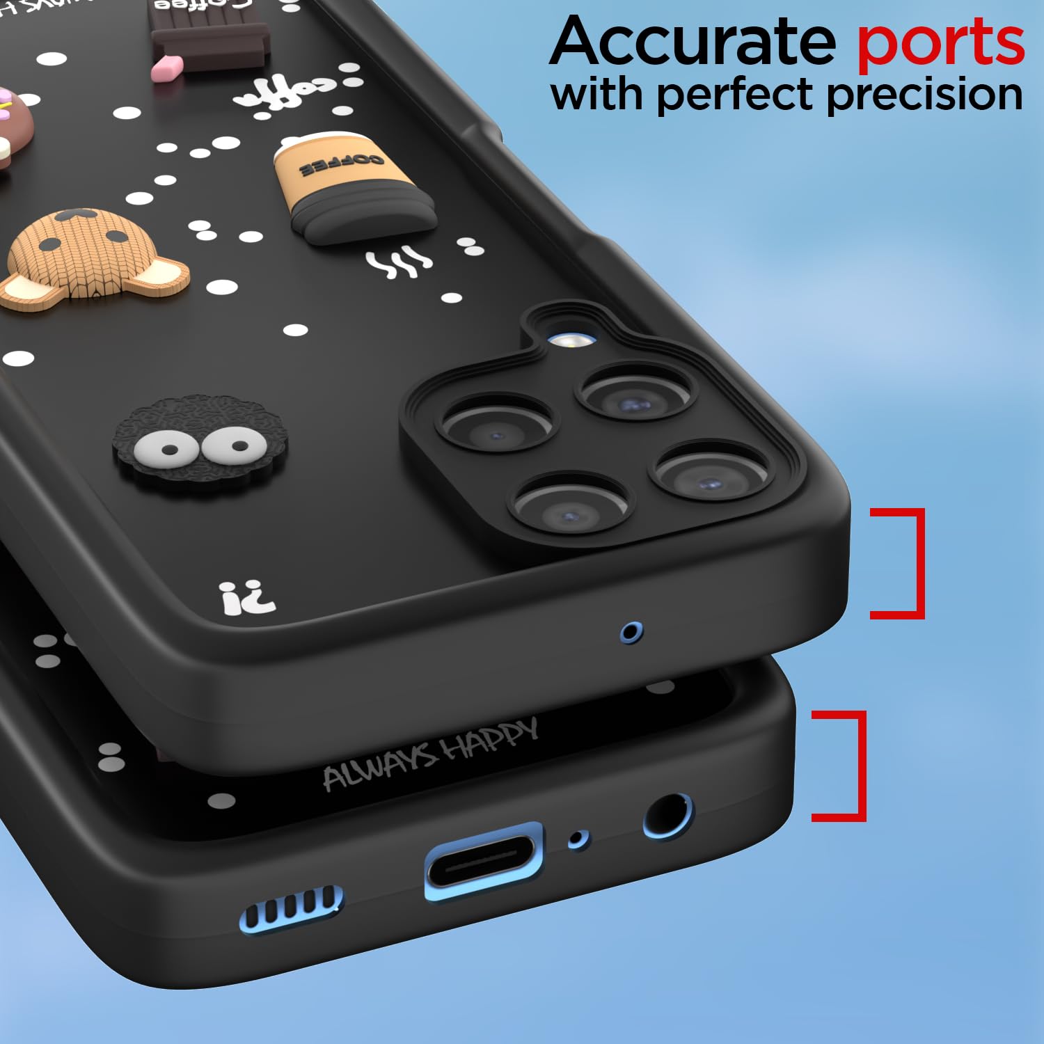 Pikkme Samsung Galaxy M12 / F12 / A12 Cute Fun Cartoon 3D Bear Coffee Back Cover (Black)