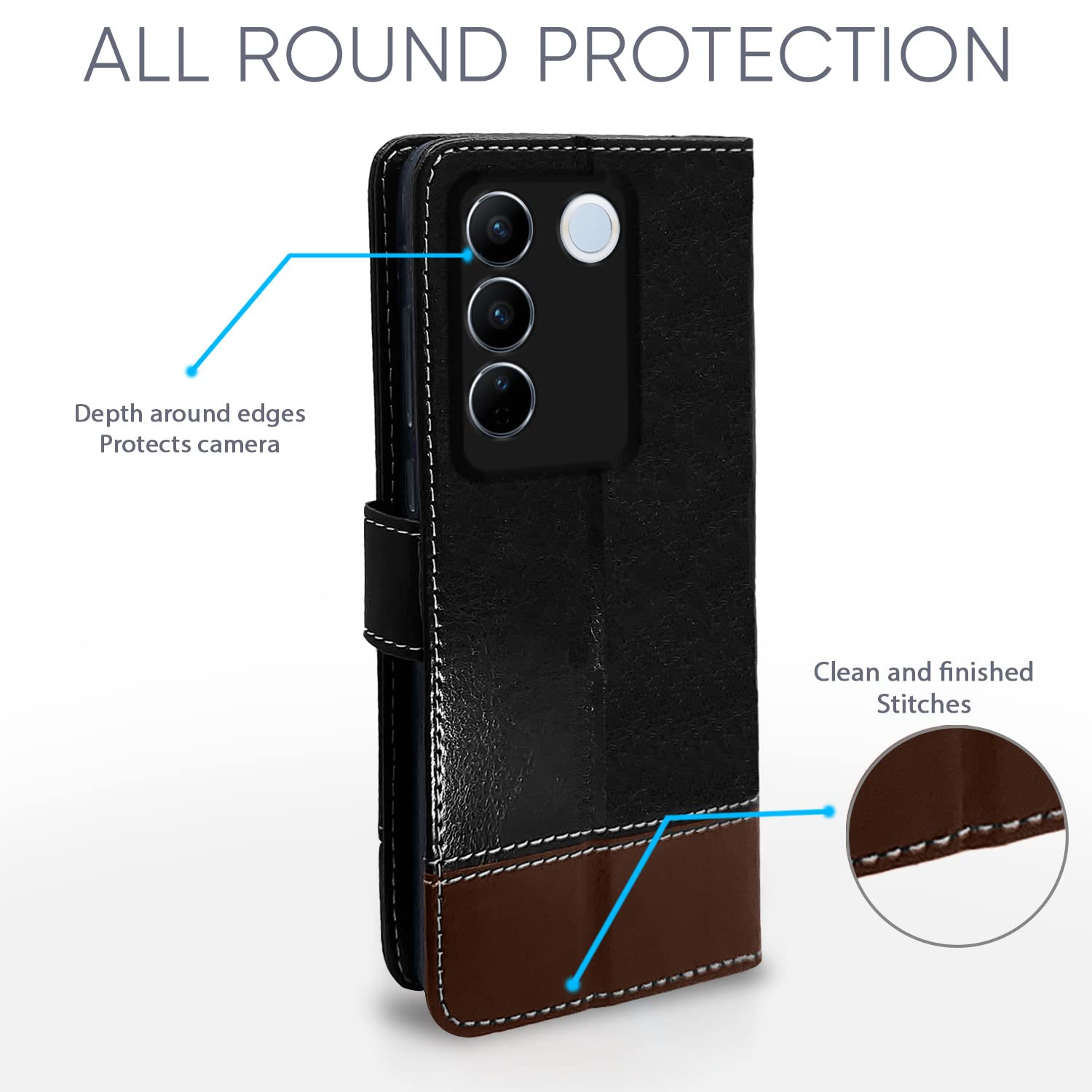 Pikkme Vivo V27 / V27 Pro 5G Constrast Flip Cover | Black & Brown