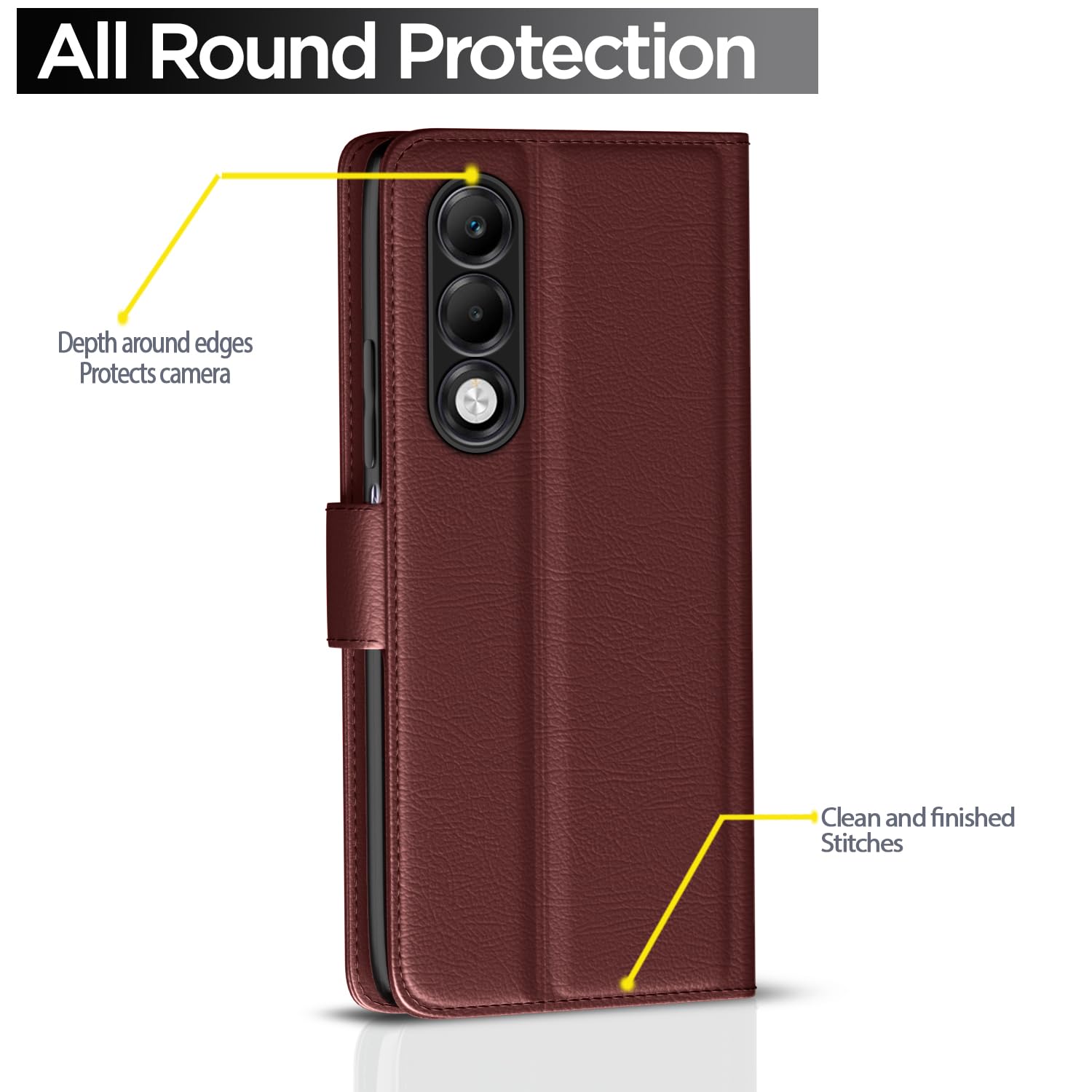 Pikkme Oppo K13x 5G  Premium Leather Finish Vintage Flip Cover (Brown)