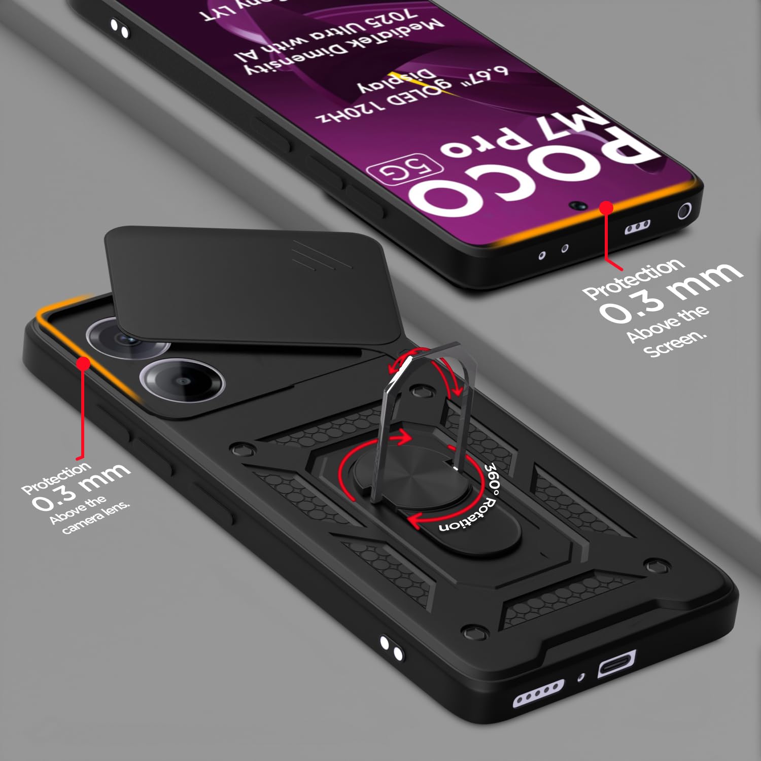 Pikkme black D10 Camera Shield back cover for Poco M7 Pro 5G – photo 4