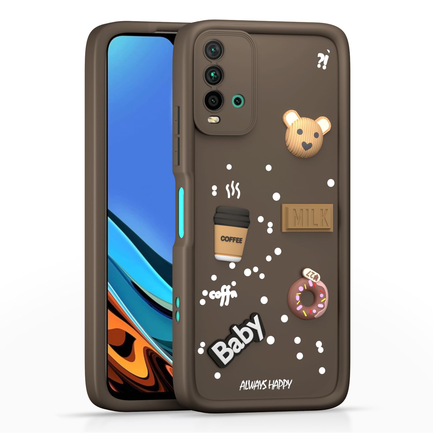Pikkme Redmi 9 Power/Poco M3 Cute Fun Cartoon 3D Bear Coffee Back Cover (Brown)