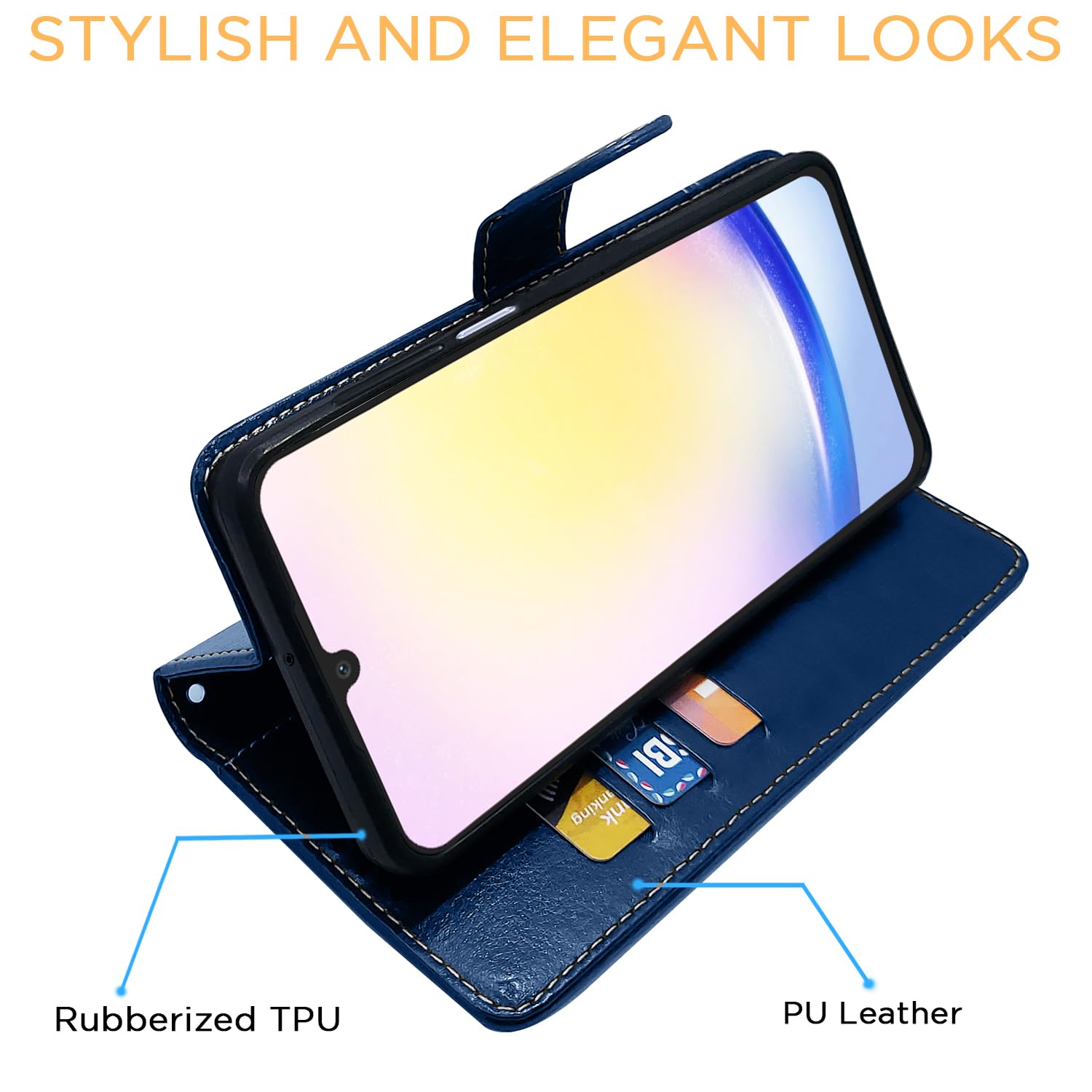 Blue & brown wallet flip cover for Samsung A15 5G – Pikkme – photo 5