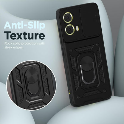 Pikkme Motorola Moto G85 5G Sliding Camera Shield & Stand D10 Tough Armor Back Cover (Black)