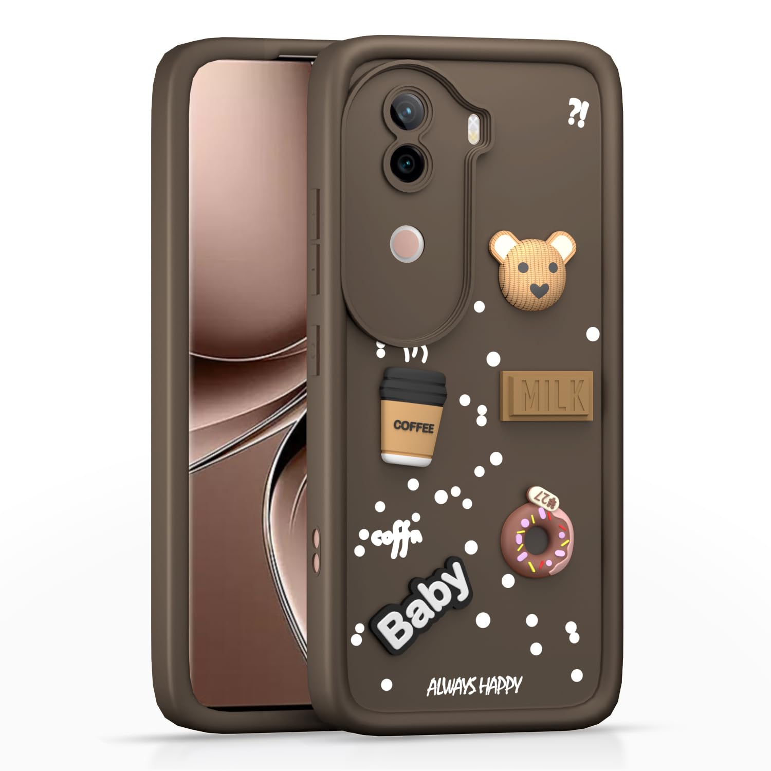 Pikkme iQoo Z9s 5G / Vivo V40e 5G Cute Fun Cartoon 3D Bear Coffee Back Cover (Brown)