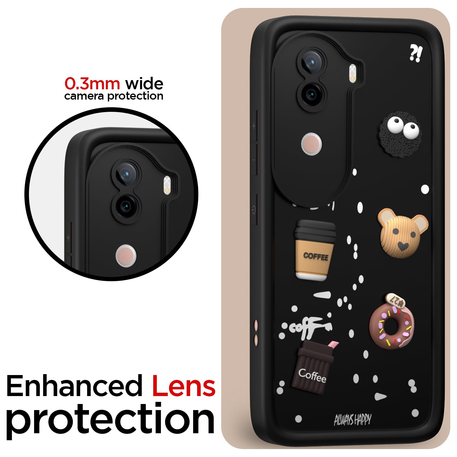 Pikkme iQoo Z9s 5G / Vivo V40e 5G Cute Fun Cartoon 3D Bear Coffee Back Cover (Black)