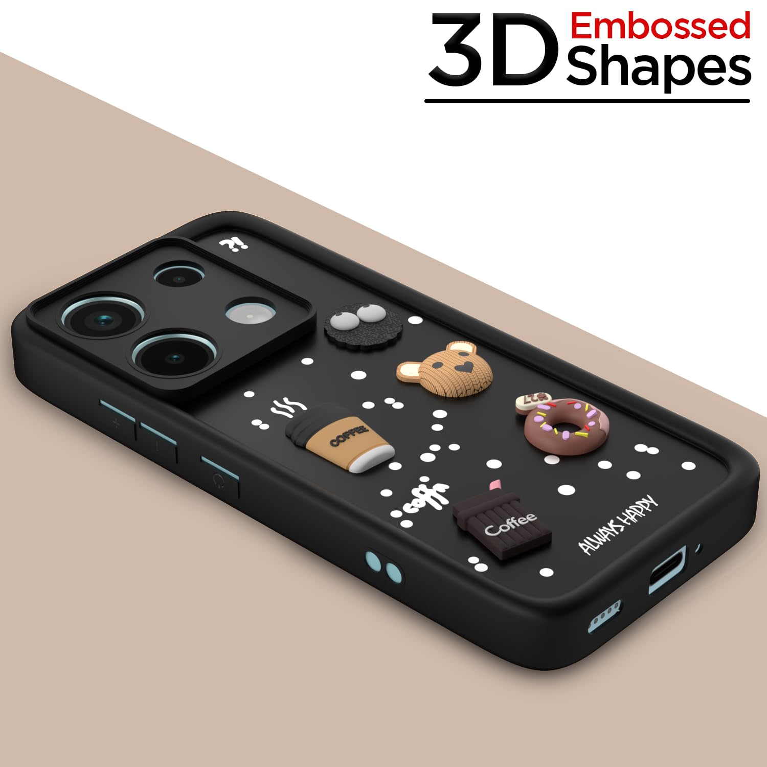 Pikkme Redmi Note 13 Pro 5G / Poco X6 5G Cute Fun Cartoon 3D Bear Coffee Back Cover (Black)