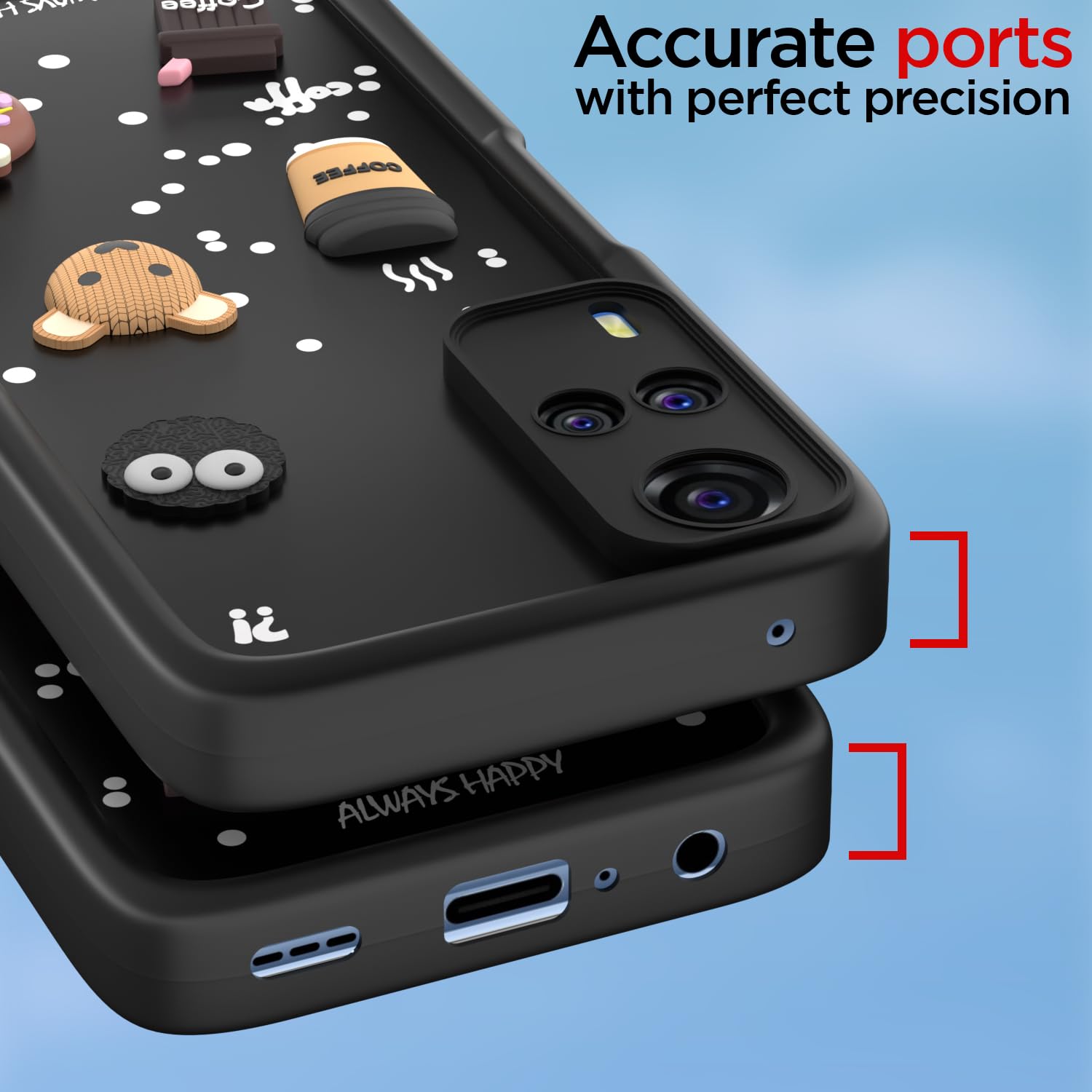 Pikkme Vivo Y31 / Y51 Cute Fun Cartoon 3D Bear Coffee Back Cover (Black)