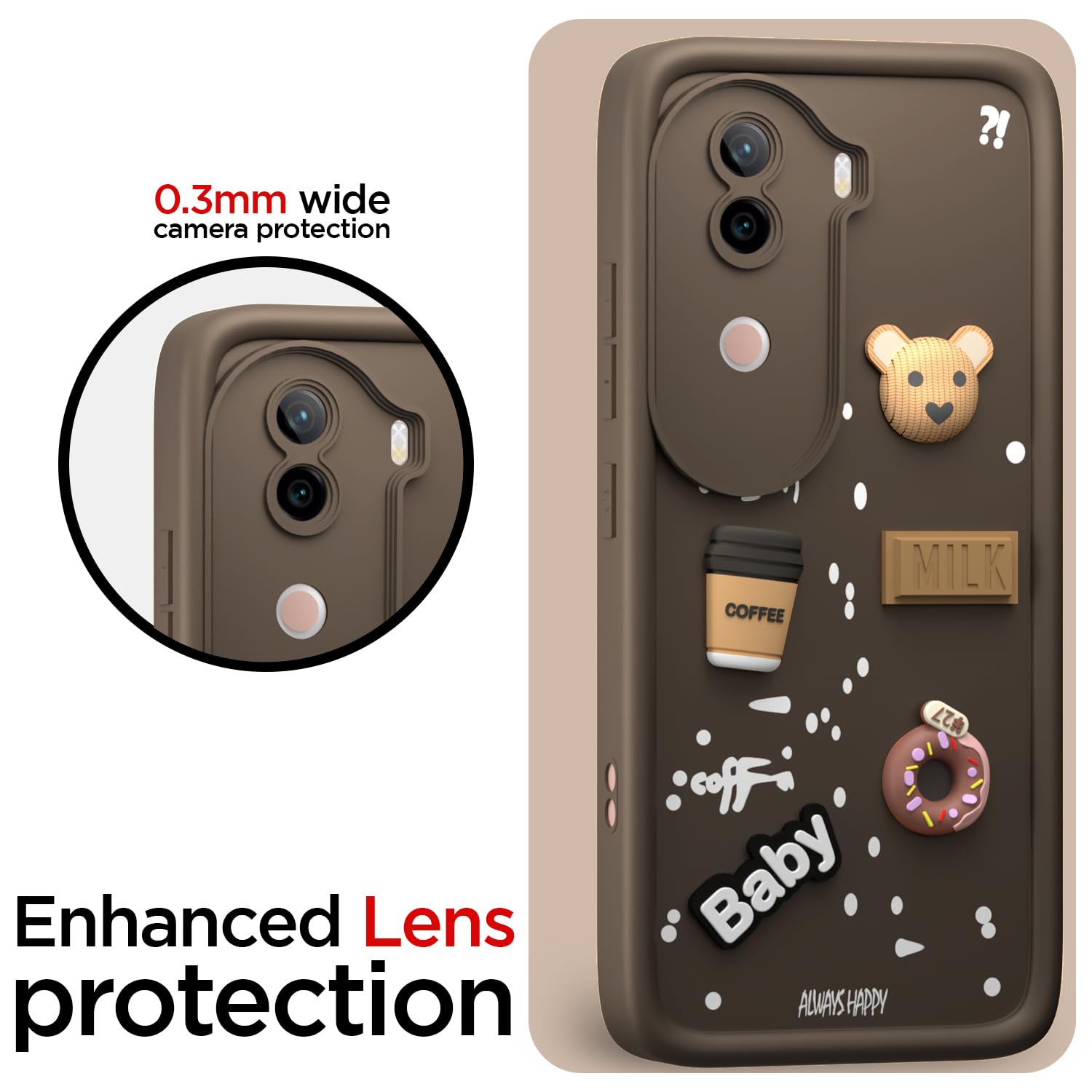 Pikkme iQoo Z9s 5G / Vivo V40e 5G Cute Fun Cartoon 3D Bear Coffee Back Cover (Brown)