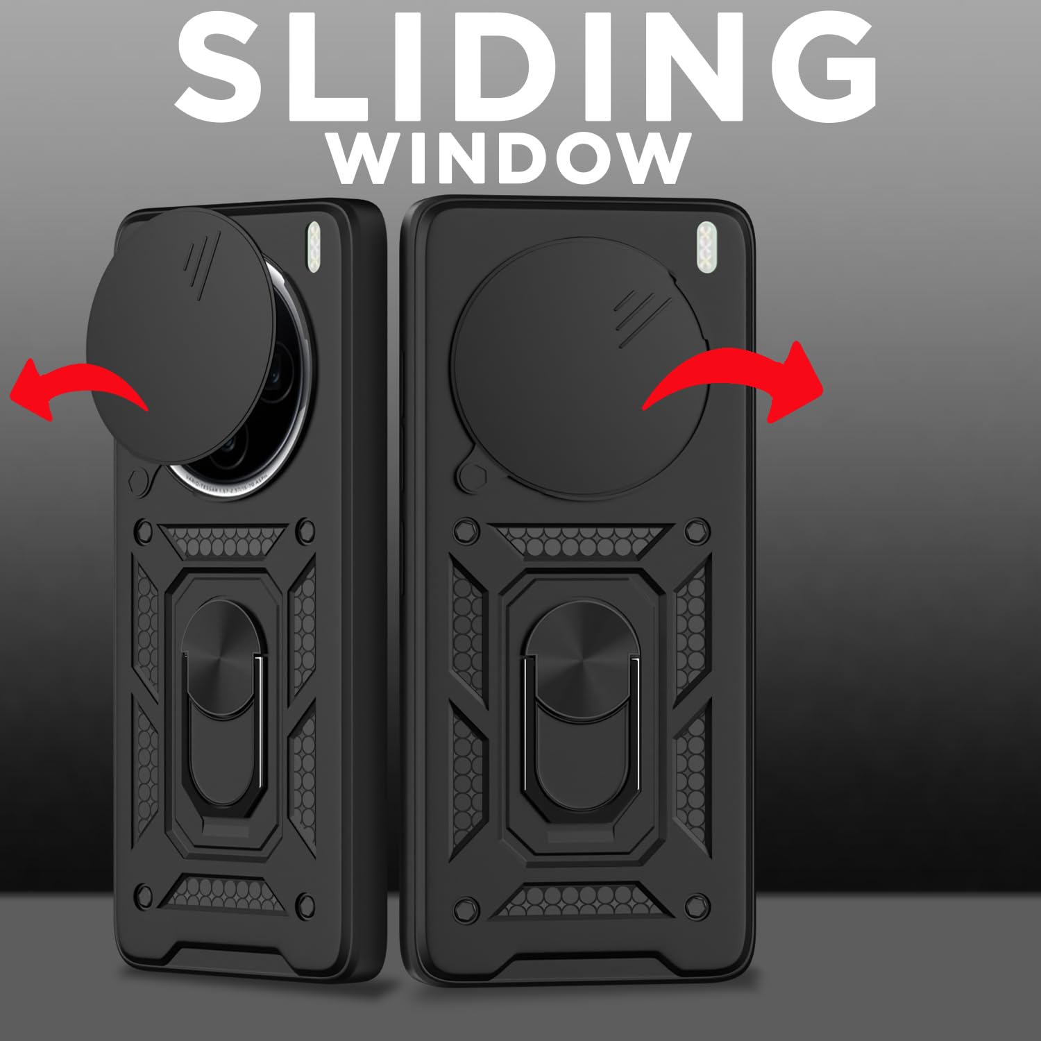 Pikkme Vivo X200 5G Sliding Camera Shield & Stand D10 Tough Armor Back Cover (Black)