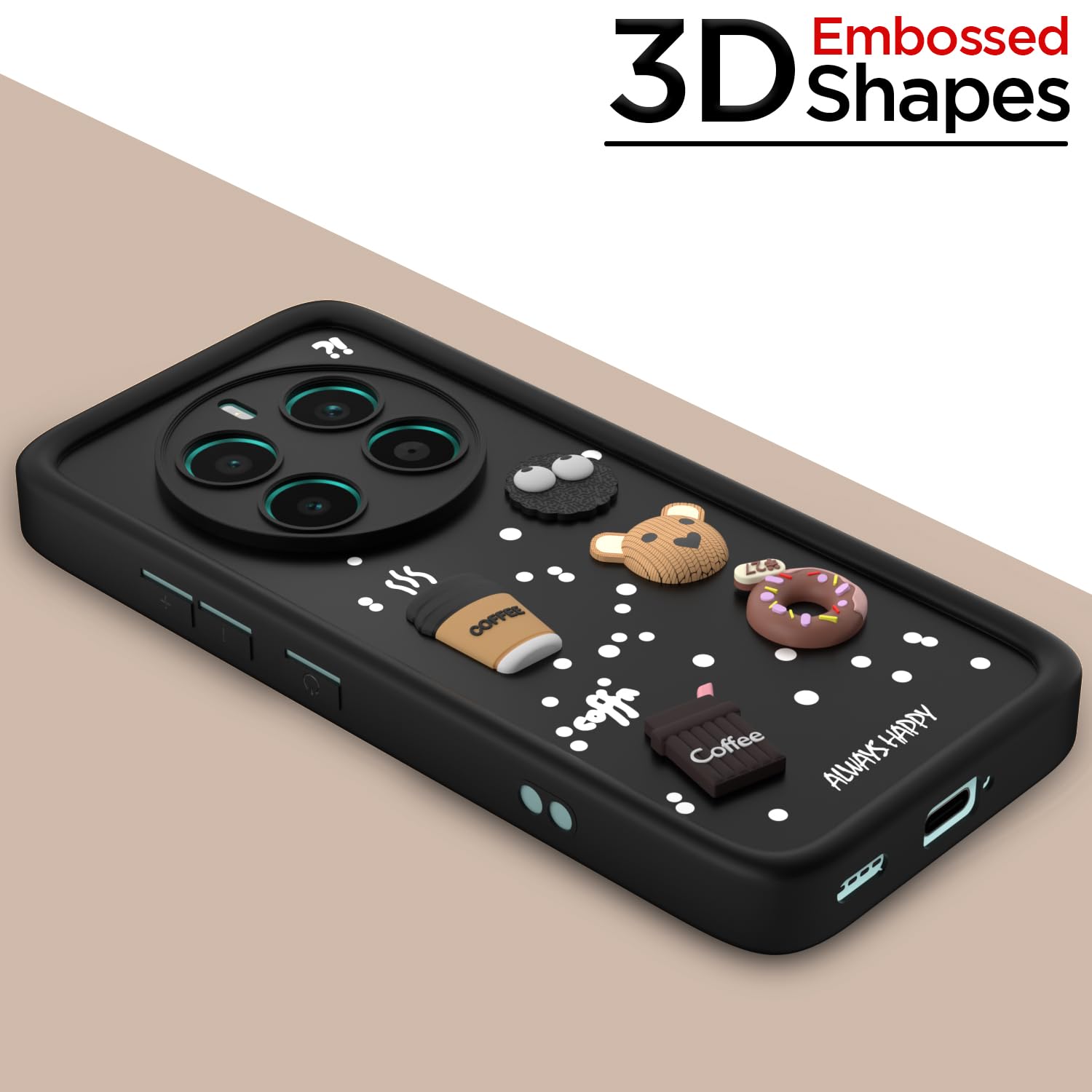 Pikkme Realme 12 Plus 5G / P1 5G / Narzo 70 5G / 70 Pro 5G Fun Cartoon 3D Bear Coffee Back Cover (Black)