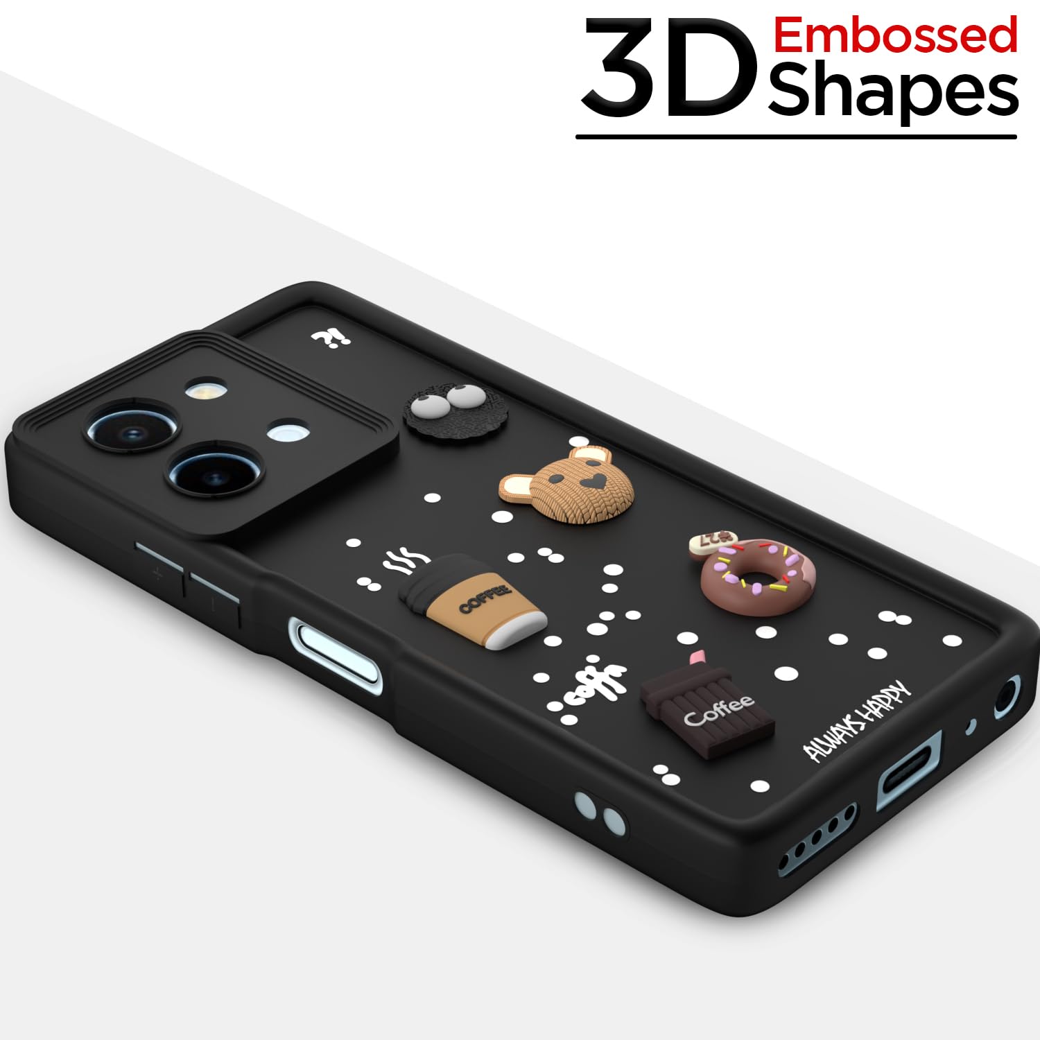 Pikkme Vivo T3x 5G / Vivo Y200i 5G Cute Fun Cartoon 3D Bear Coffee Back Cover (Black)