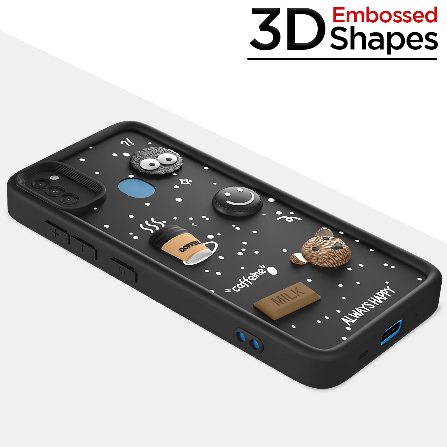 Samsung M11/3D mobile back cover in black by Pikkme – photo 3