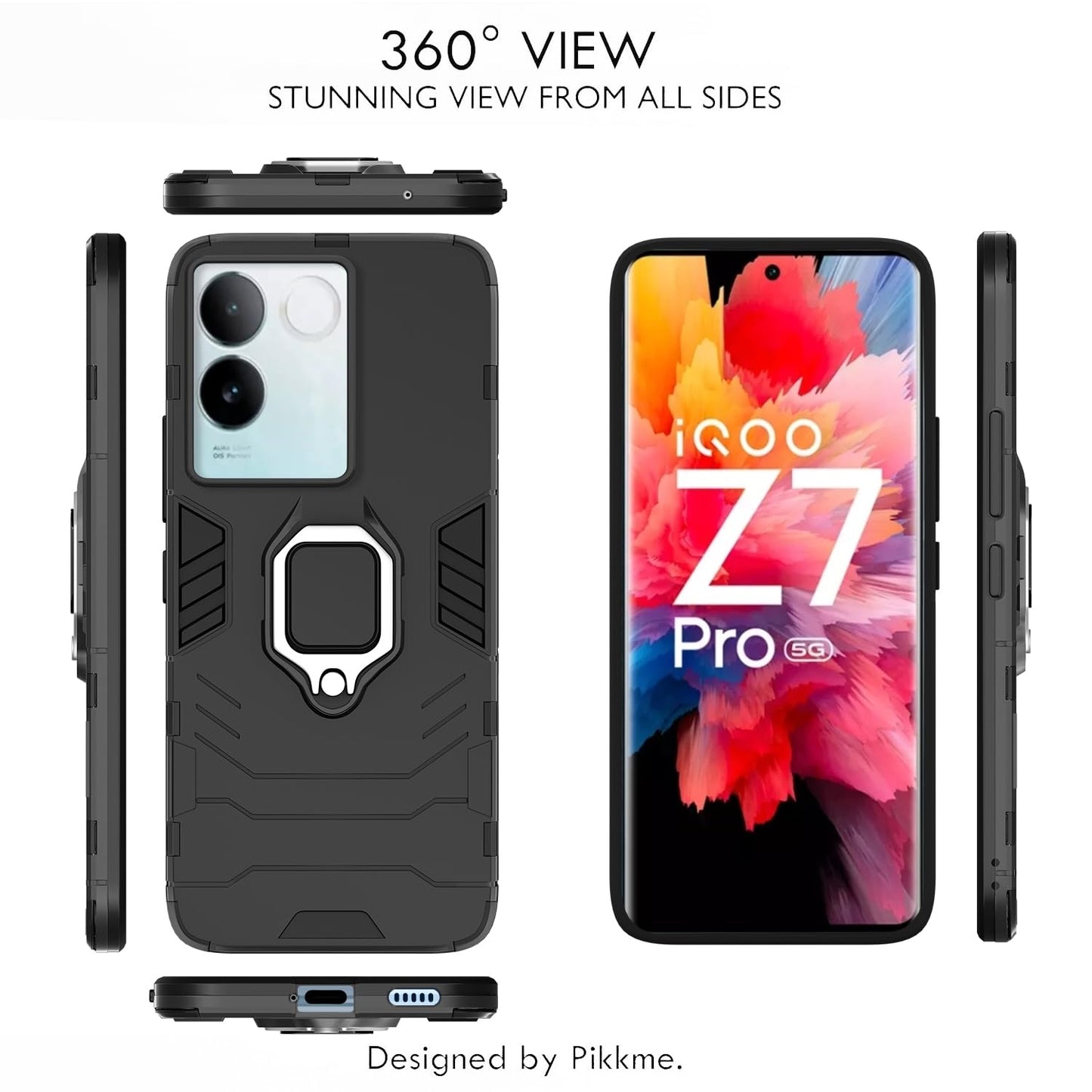 Pikkme iQOO Z7 Pro 5G D5 Tough Armor Back Cover (Black)