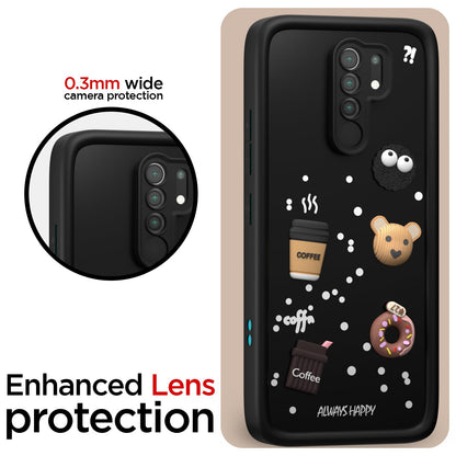 Pikkme Redmi 9 Prime/Poco M2 Cute Fun Cartoon 3D Bear Coffee Back Cover (Black)