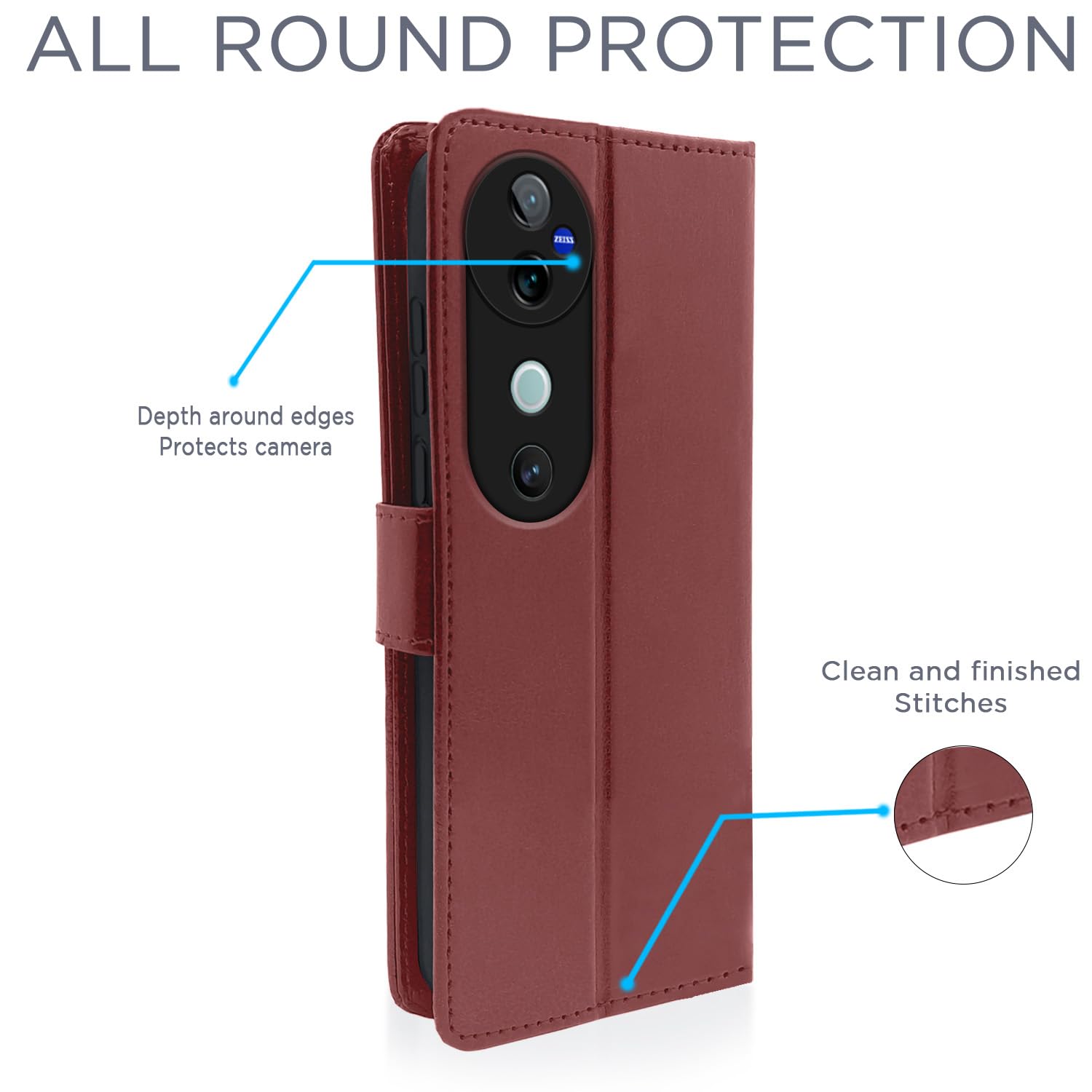 Pikkme brown Wallet mobile flip cover for Vivo V40/V40 Pro/T3 Ultra 5G – photo 4