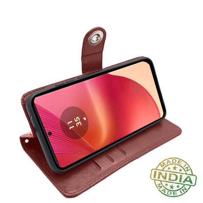 Pikkme Moto Edge 50 Fusion 5G Button Flip Cover (Brown)