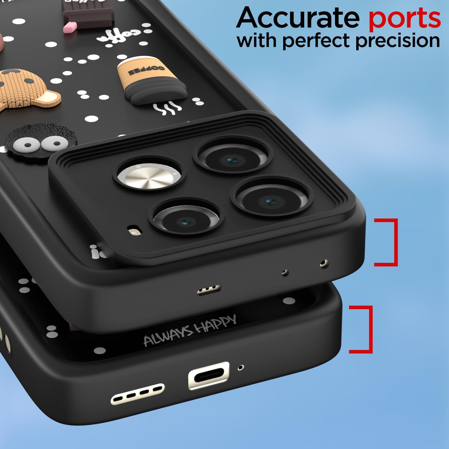 Pikkme Infinix Note 40 Pro 5G Cute Fun Cartoon 3D Bear Coffee Back Cover (Black)