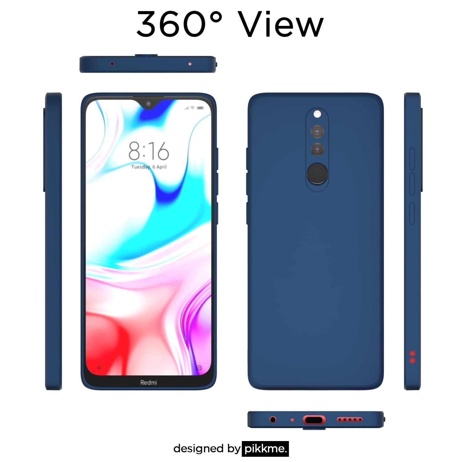 Pikkme Redmi 8 / Redmi 8A Dual Soft Matte Silicone Shockproof Case (Blue)