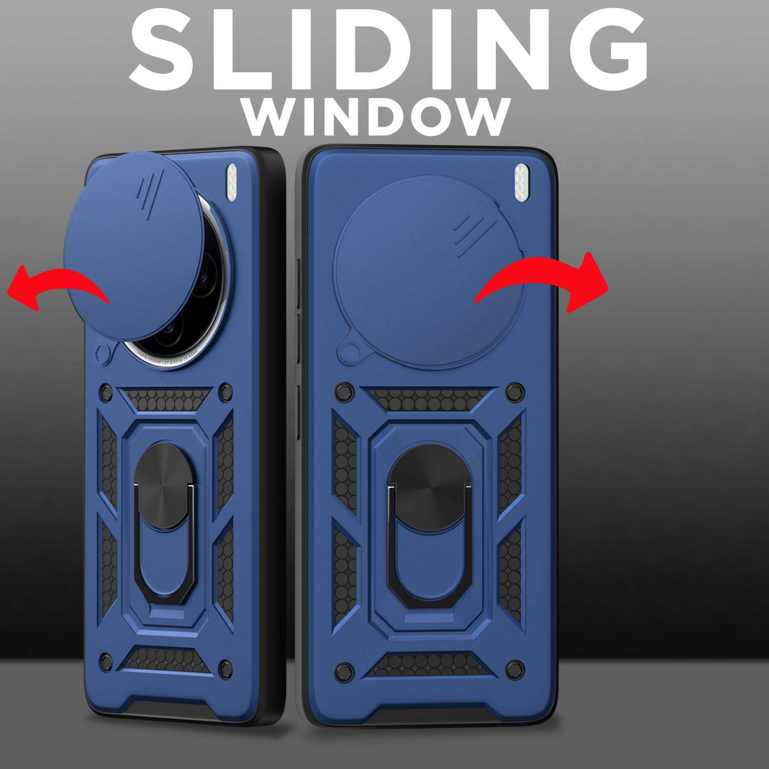 Pikkme Vivo X200 5G Sliding Camera Shield & Stand D10 Tough Armor Back Cover (Blue)
