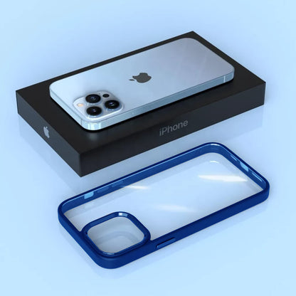 Pikkme iPhone 13 Pro Max Electroplated Crome Metal Ring Back Cover (Dark Blue)