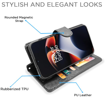 Pikkme OnePlus 11R 5G Vintage Flip Cover (Black)