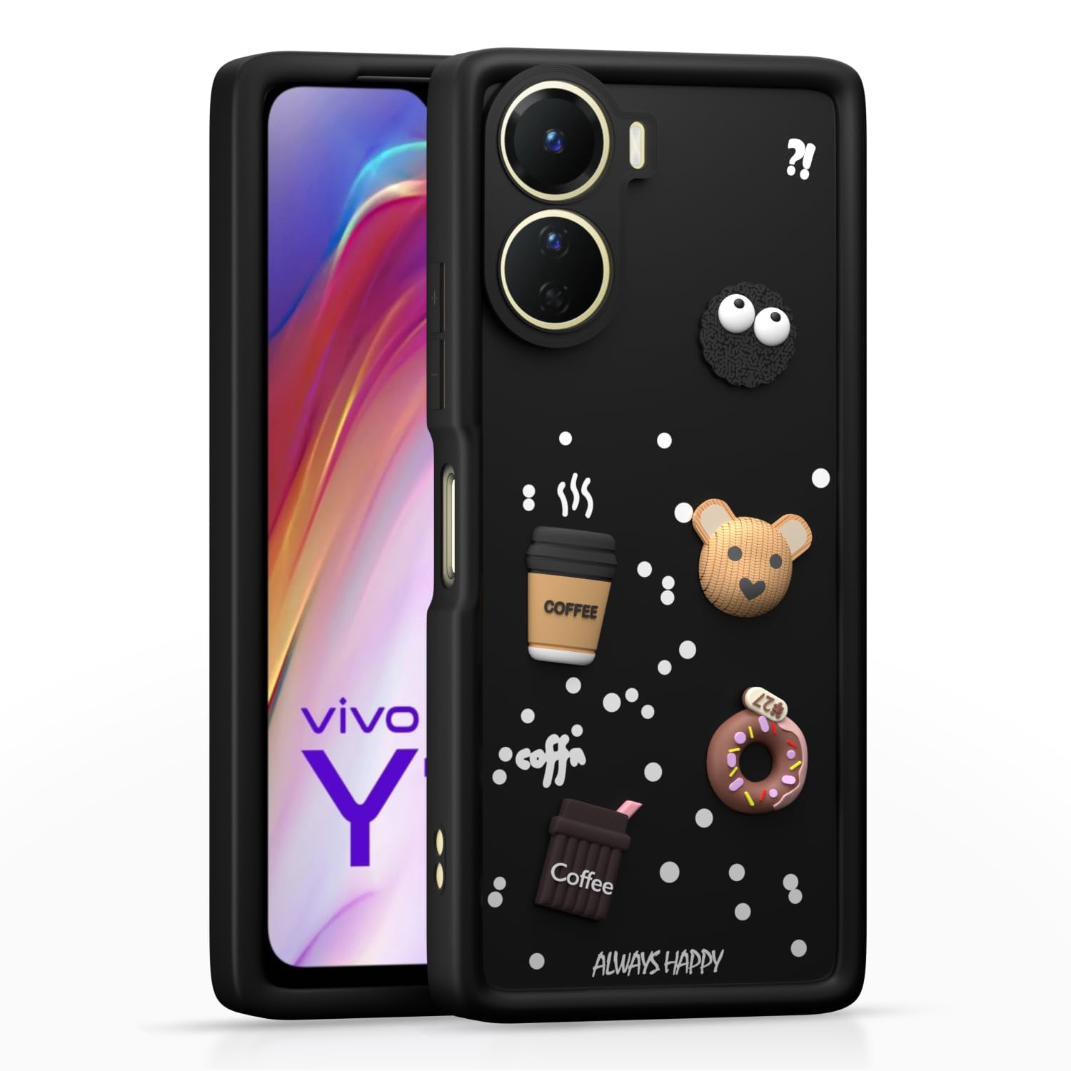Pikkme Vivo Y16 / T2x / Y56 Cute Fun Cartoon 3D Bear Coffee Back Cover (Black)