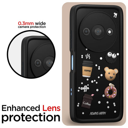 Pikkme Redmi A3 (2024) / Redmi A3x / Poco C61 Cute Fun Cartoon 3D Bear Coffee Back Cover (Black)