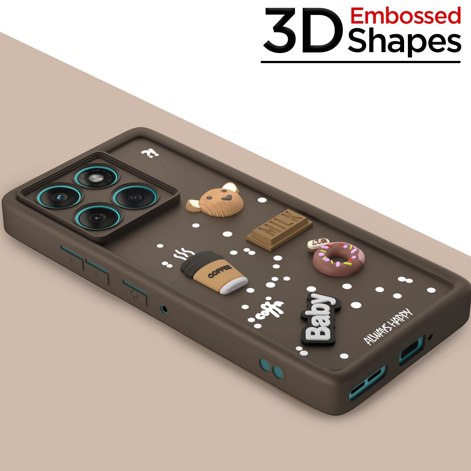 Pikkme Motorola Moto Edge 60 Fusion 5G Cute Fun Cartoon 3D Bear Coffee Back Cover (Brown)