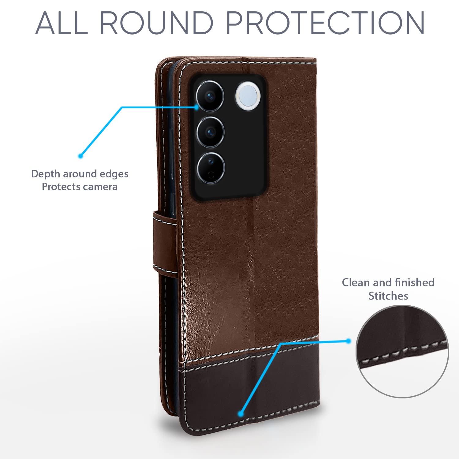 Pikkme Vivo V27 / V27 Pro 5G Constrast Flip Cover | Brown & Coffee