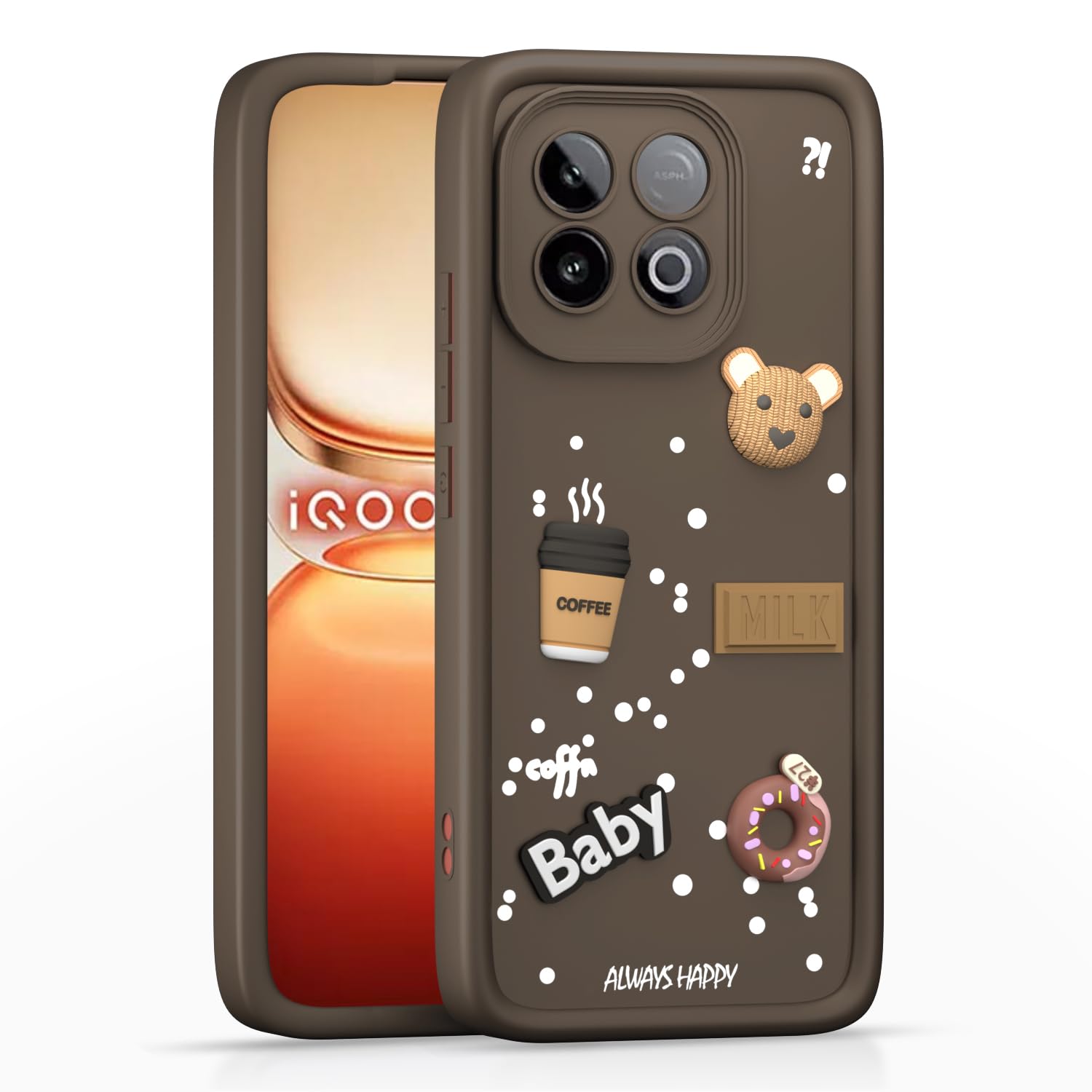 Pikkme iQOO Neo 10 5G / Vivo Y300 GT 5G Cute Fun Cartoon 3D Bear Coffee Back Cover (Brown)